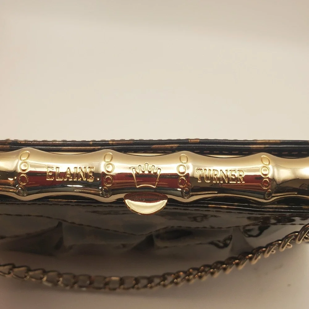 Elaine Turner Clutch‎ Purse Clasp Animal Print Organizer Chain Strap Formal Vtg